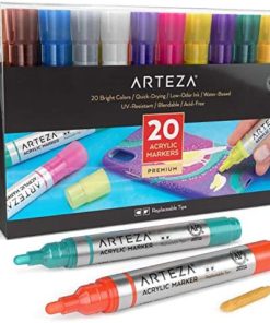 Arteza Acrylic Paint Markers, Set of 20 Assorted Color Pens, Replaceable Tips, Water-Based, for Rocks, Canvas, Glass,Pottery and Plastic