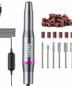 Bestidy Electric Nail Drill Kit,USB Manicure Pen Sander Polisher With 6 Pieces Changeable Drills And Sand Bands for Exfoliating, Grinding, Polishing, Nail Removing, Acrylic Nail Tools (Gray)