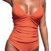 CUPSHE Women's Shirring Design V-Neck Low Back One Piece Swimsuit