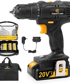 Cordless Drill, 20V Max Lithium-Ion Drill Driver Kit with 2 Variable Speed, 41pcs Accessories, 16+1 Torque Setting, Built-in LED for Drilling Wood, Soft Metal, Plastic, C P CHANTPOWER