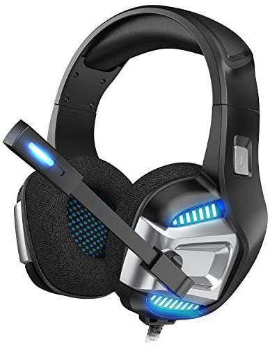 Gaming Headset for Xbox One, PS4 Gaming Headset with 7.1 Surround Sound Stereo, Noise Canceling Over Ear Headphones with Mic, LED Light, Soft Memory Earmuffs for Nintendo Switch, PC, Mac, Laptop