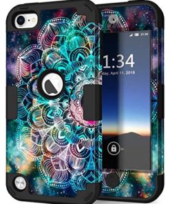 Hocase iPod Touch 7/6/5 Case, Shockproof Heavy Duty Hard Plastic Bumper+Soft Silicone Rubber Hybrid Dual Layer Protective Case for iPod Touch 7th/6th/5th Generation - Mandala in Galaxy