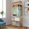 Homfa Bamboo Garment Rack, Multipurpose Clothing Stand Heavy Duty Coat Hanging Rack with 3 Tier Storage Shelves for Clothing Shoes Freestanding Display Organizer 27.4x11.4x64.2 Inch, Laundry Room