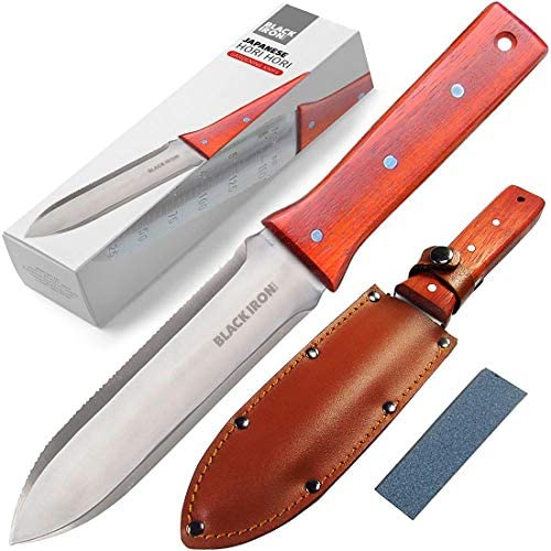 Hori Hori Garden Knife With Sheath, Soil Knife Perfect for Digging, Sharpening Stone Included, Japanese Extra Sharp Blade Design