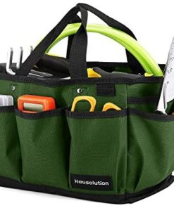 Housolution Gardening Tote Bag, Deluxe Garden Tool Storage Bag and Home Organizer with Pockets, Wear-Resistant & Reusable, 14 Inch, Dark Green