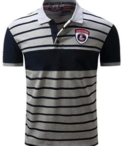 JJCat Mens Button-Down Collar Classical Stripes Patchwork Design Short Sleeve Cotton Shirts Polos