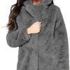 JOFOW Womens Solid Lapel Fleece Jackets,New Warm Pocket Cardigans Fuzzy Basic Classic Parka Winter Padded Coat
