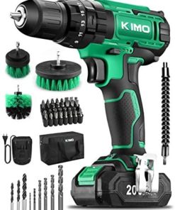 KIMO Cordless Drill Driver Kit, 20V Impact Drill Set w/Lithium-ion Battery/Charger & Cleaning Brush, 350 In-lb Torque, 3/8" Keyless Chuck, 21+1+1 Clutch, Variable Speed & LED for Metal Concrete Wood