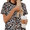 Lrady Women's Casual Shirts Leopard Print Summer Tops Basic Short Sleeve Blouse
