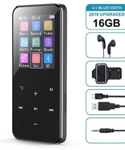 MP3 Player with Bluetooth 4.1, 16GB Music Player Portable Lossless Sound Bluetooth mp3 Player with FM Radio Voice Recorder Touch Button, Support up to 128GB (Headphone, Sport Armband Included)