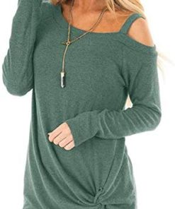 ORANDESIGNE Women Shirts Cold Shoulder Top Long Sleeve Knot Twist Blouse T-Shirt