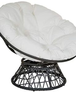 OSP Designs Papasan Chair with 360-degree Swivel, White Cushion and Black Frame