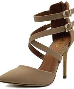 Ollio Women Shoes Cross Strap Back Zipper Stiletto High Heel Faux Suede Pumps