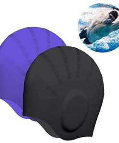 Swim Cap Waterproof Silicone 2 Pack Swimming Hat 3D Ergonomic Design for Medium to Long Hair Wrinkle-Free Great for Youth Unisex Adult Men Women