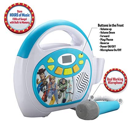 Toy Story 4 Bluetooth Sing Along Portable MP3 Player Real Working Microphone Storesup To 16 Hours of Music with 1 GB built in memory USB Port To Expand Your Content built in Rechargeable Batteries