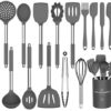 Umite Chef Kitchen Utensils Set, 15 pcs Silicone Cooking Kitchen Utensils Set, Heat Resistant Non-stick BPA-Free Silicone Stainless Steel Handle Turner Spatula Spoon Tongs Whisk Cookware (Grey)