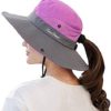 Women-Sun-Hat Safari-Sun-Protection Bucket - Beach-Outdoor Summer Hat Ponytail-Wide-Brim Breathable
