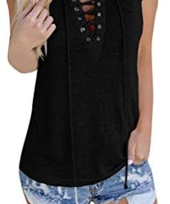 Women's Fashion Summer Girls V-Neck Lace Up Sleeveless Tank Top T Shirt