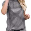 Womens Lace Patchwork Flare Ruffles Short Sleeve Cotton Shirt Blouse Top Plus