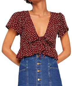 Women's Summer Sexy Short-Sleeved Polka-dot V-Neck top