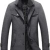 chouyatou Men's Gentle Layered Collar Single Breasted Quilted Lined Wool Blend Pea Coats