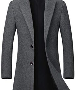 chouyatou Men's Mid-Length Single Breasted Wool Blend Top Coat
